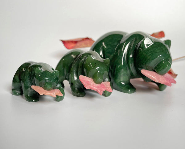 Jade Bear with Rhodonite Fish. Available in multiple sizes